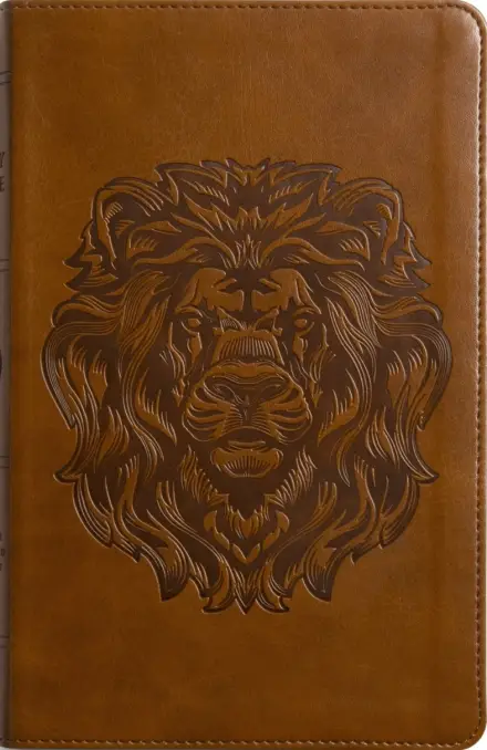 ESV Thinline Bible, Red Letter, TruTone, Brown, Royal Lion Design