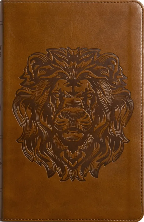 ESV Thinline Bible, Red Letter, TruTone, Brown, Royal Lion Design